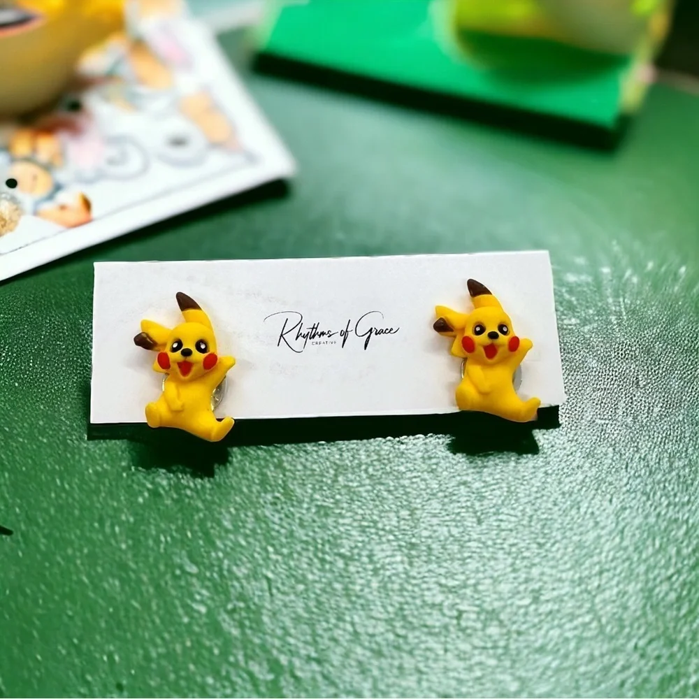 Handmade Pikachu Pokémon Clip-On Earrings
